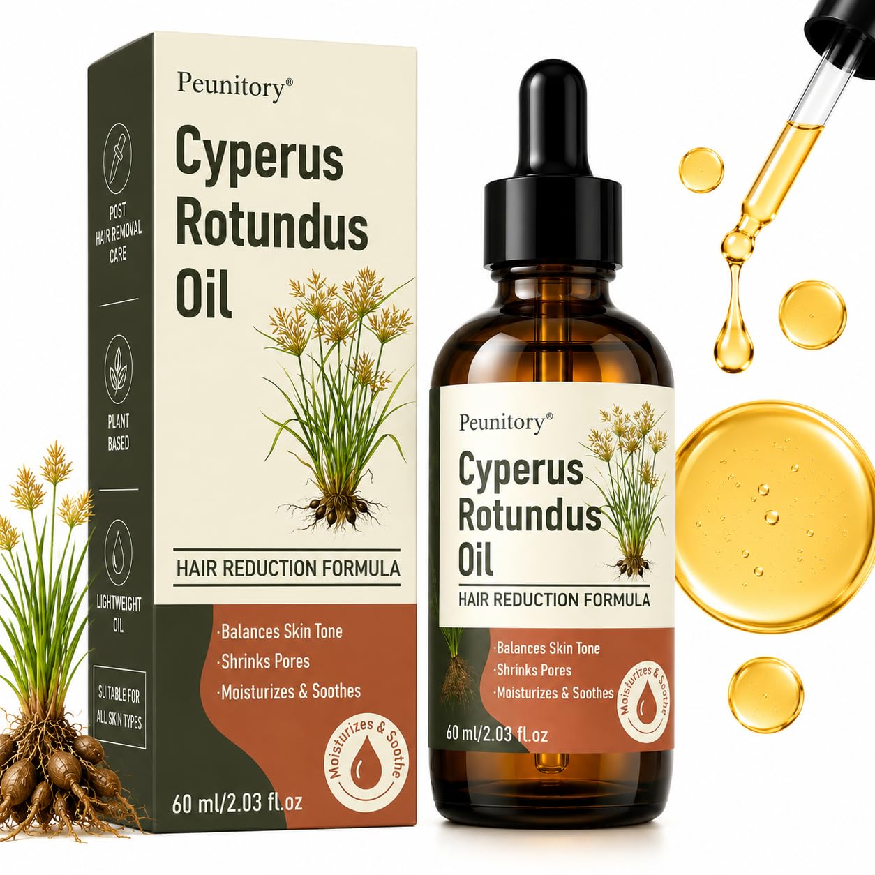 Cyperus Rotundus Oil - Natural Hair Removal & Growth Inhibitor | Reduces Ingrown Hairs & Razor Bumps, 2 Fl Oz