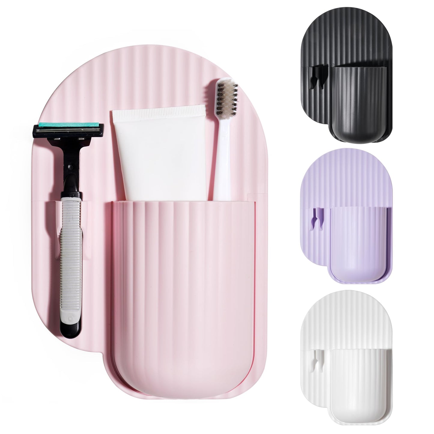 Silicone Toothbrush and Razor Holder, Reusable Shower Caddy with Suction Cup, Suitable for Wall or Mirror Use, Bathroom Storage for Toiletries, Toothbrushes and Razors Pink-A