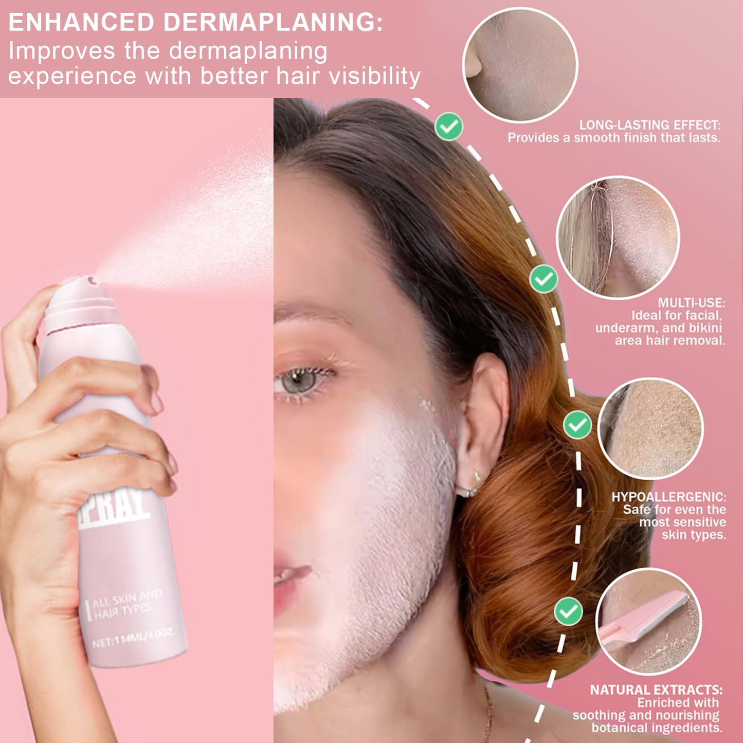 Hair Identifier Spray - Moisturizing Dermaplaner for Face Shaving | Glow Reveal Peach Fuzz Remover (1pc)