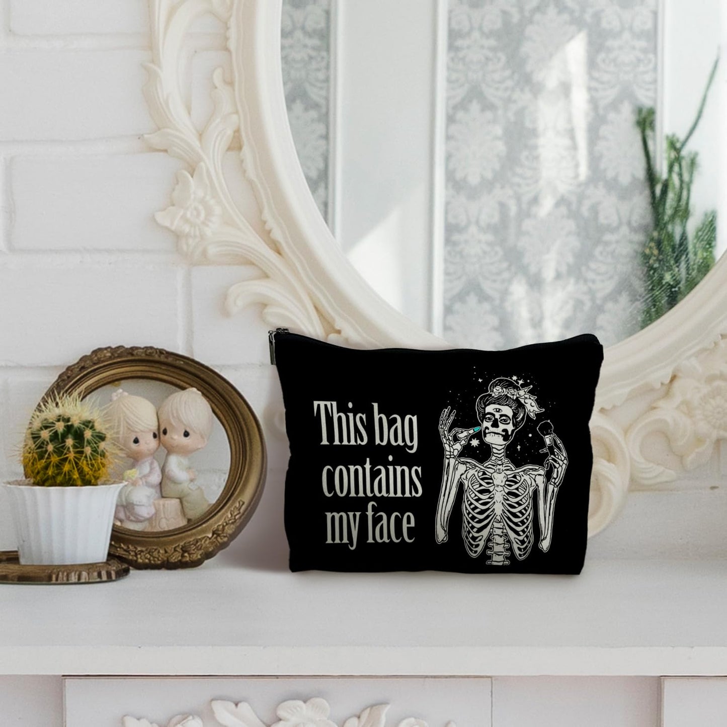 Likjad Goth Leather Makeup Bag - Gothic, Spooky Gifts for Women - Contains My Face, Witchy Bag (PU-Black)