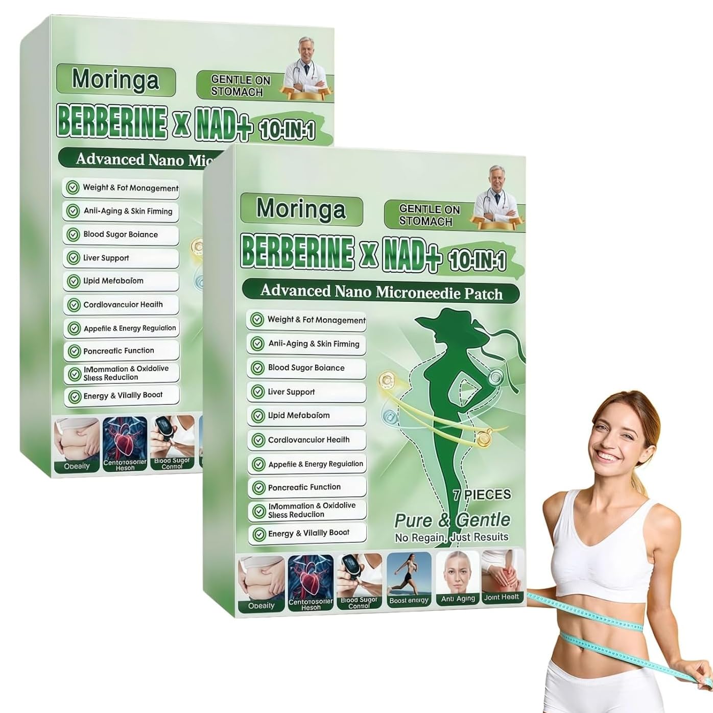 Moringa 10-in-1 Nano Microdarts Patch - Advanced Natural Body Patches for All Skin Types | Green - 2 Sets