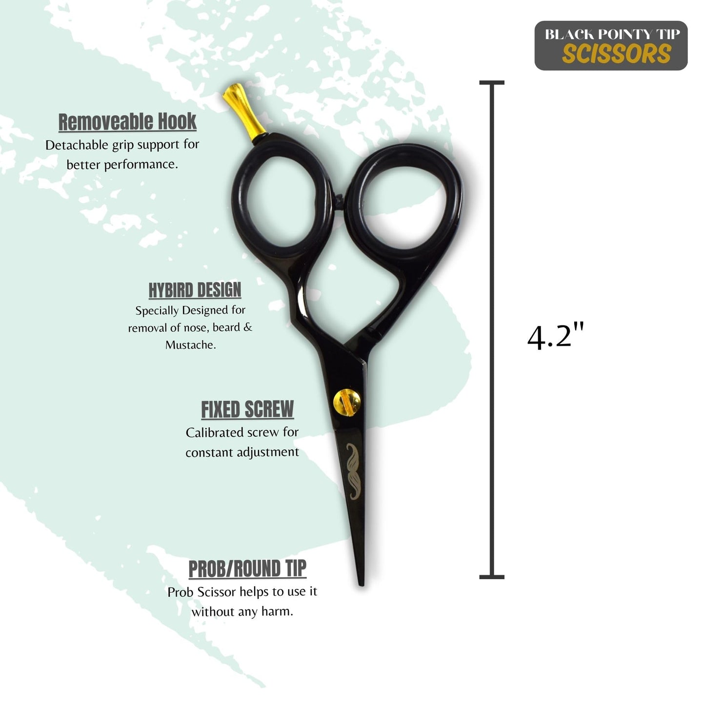 Massive Bee Store Rounded-Tip Trimming Scissors for Men – Stainless Steel High Carbon Beard, Mustache, and Ear Hair Grooming Scissor (Black-Pointy-Tip)