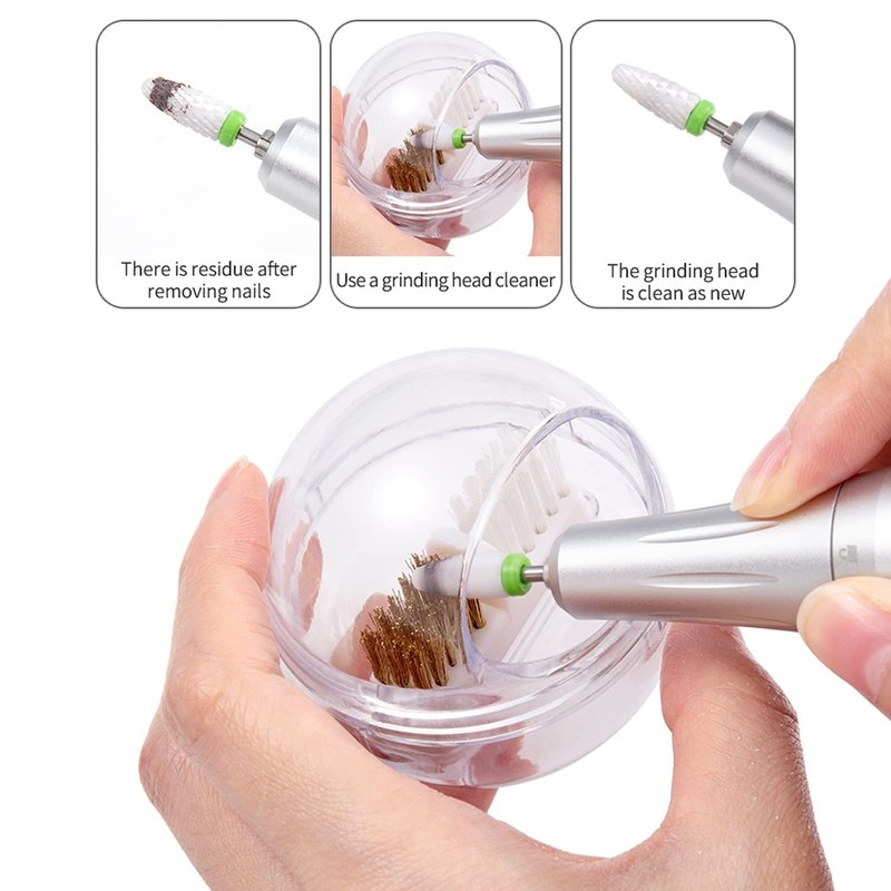 LXIANGN Nail Drill Bits Cleaning Brush Case Cleaner Tool with Clear Cover,Nylon Wire & Steel Wire for Cleaning Carbide/Ceramic Nail Drill Bits,Anti-splash Design, Removable, Washable
