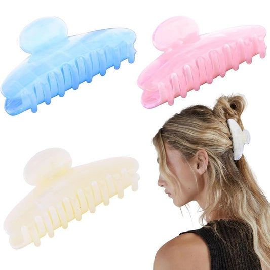 Acrylic Claw Clips for Women - 3 PCS Non-Slip Hair Accessories | Pastel Colors (Blue, White, Pink)