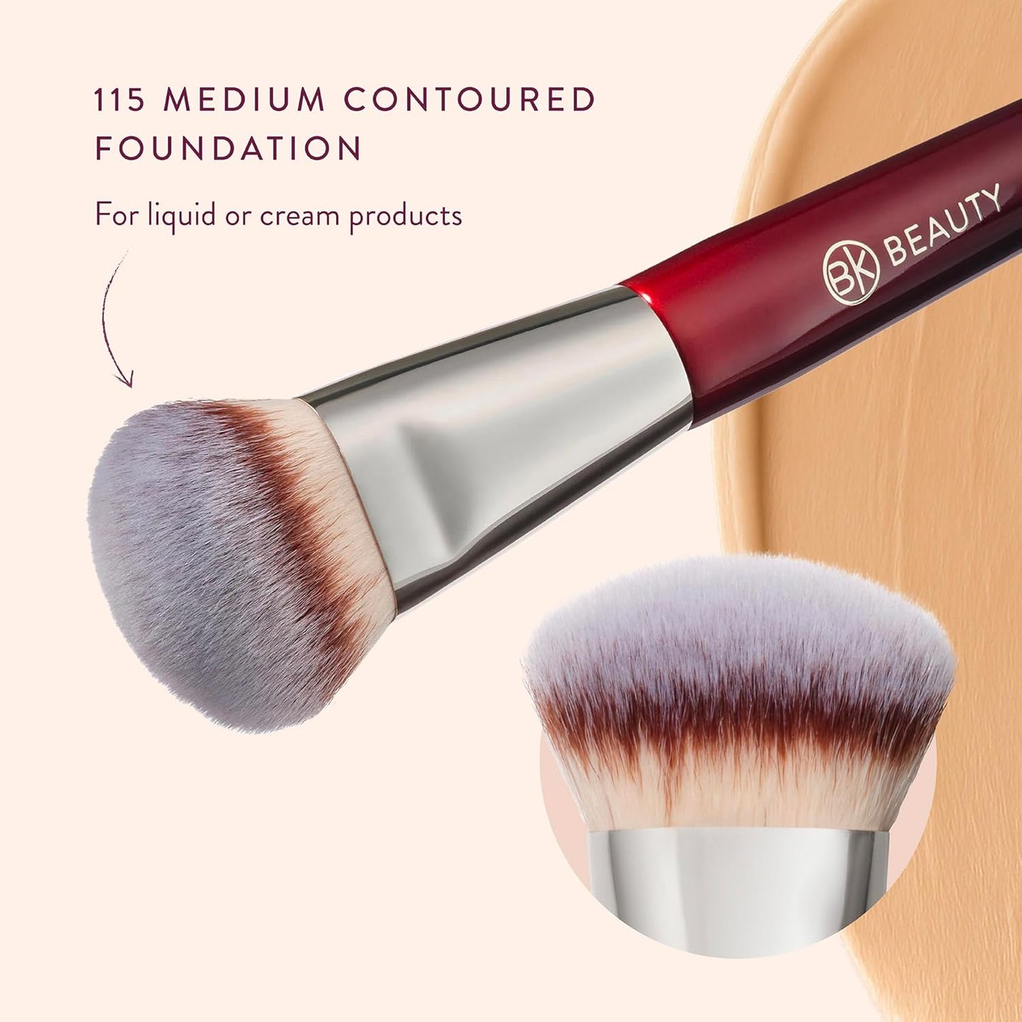 BK Beauty Medium Contoured Foundation Brush - Perfect for Liquid Makeup | Flawless Application & Blendability