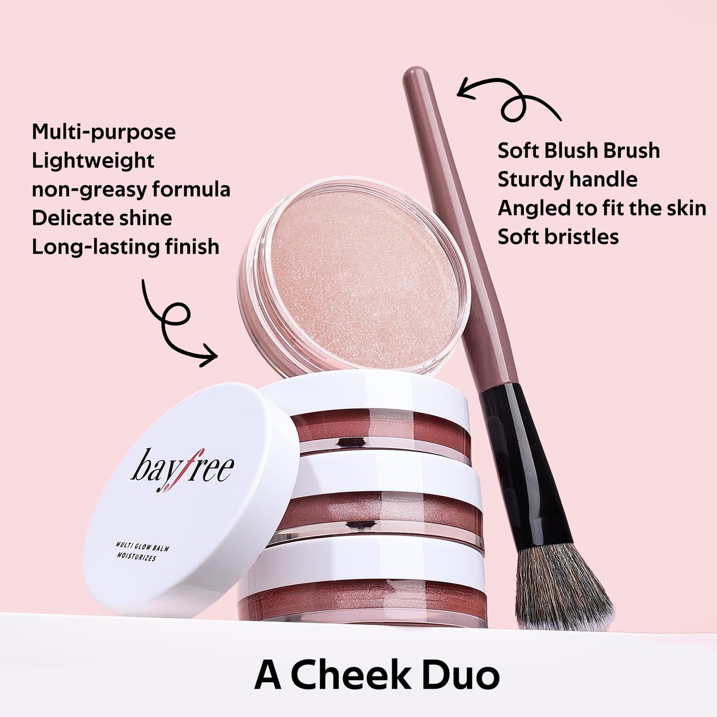 bayfree Multi Cream Blush & Blush Brush Set, Korean Makeup Blush for Cheeks, Multi-Use Face Balm Makeup, Lightweight & Hydrating, Blendable Color, Non-Greasy, Soft Bristles for Radiant Finish (Dewy)