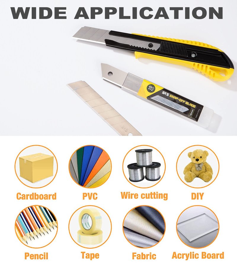 DOWELL 18mm Snap Off Blade SK5 Utility Knife Retractable Blades Box Cutter Blades (100pc)