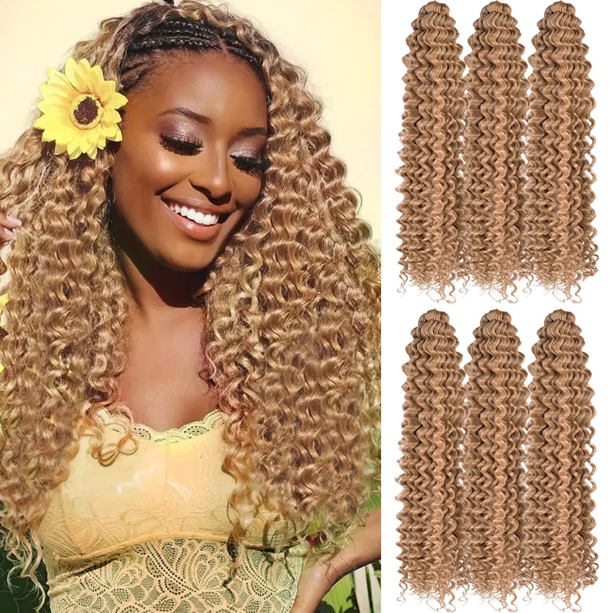Ocean Wave Crochet Hair Extensions - Deep Wave Synthetic Braiding Hair for Women | 24 Inch, #1B (Pack of 2)