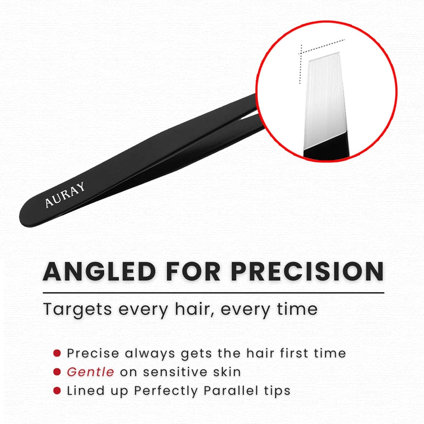 AURAY Stainless Steel Eyebrow Tweezers - Slanted Tip Facial Hair Removal Tool for Men & Women | Black