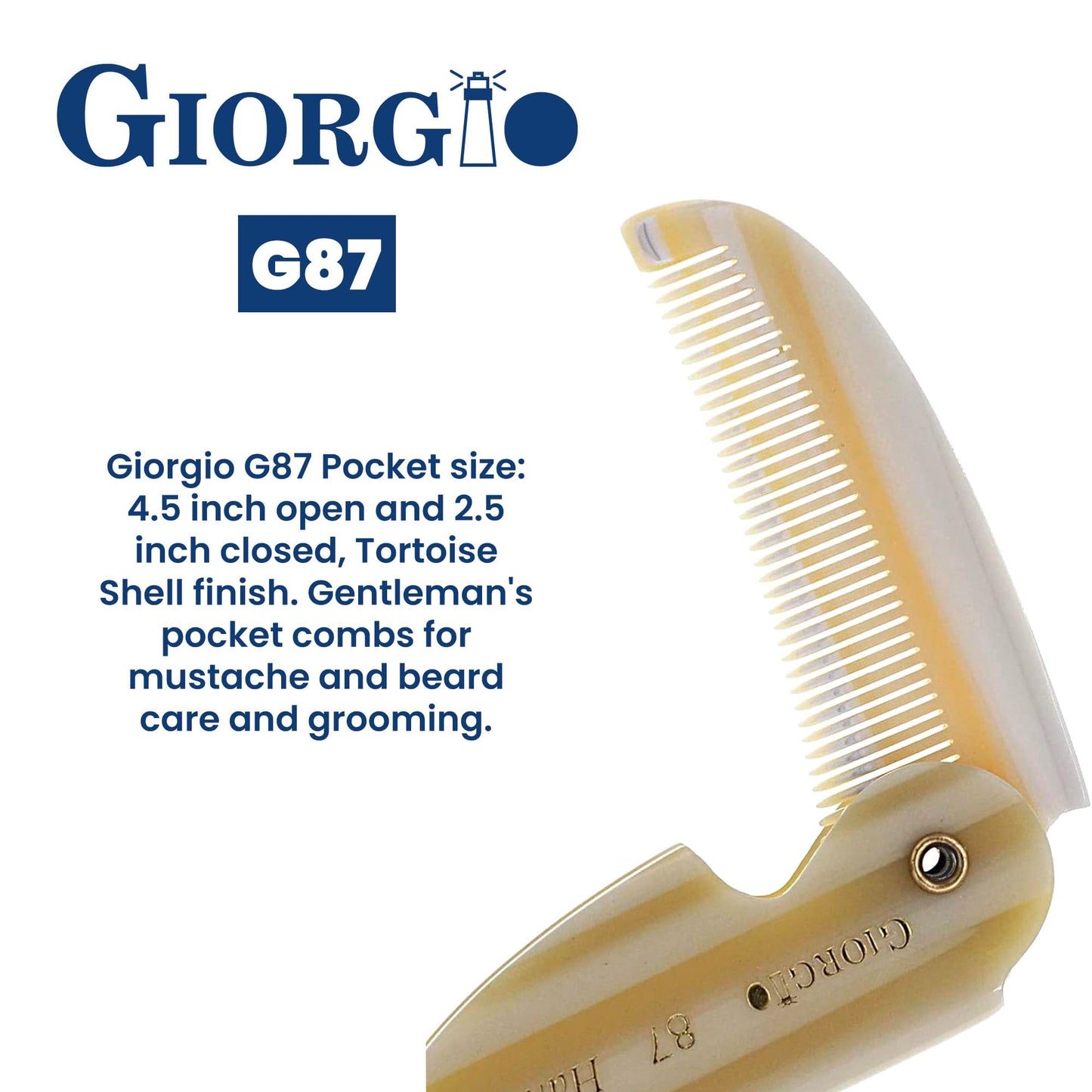 Giorgio G87 Folding Mustache and Beard Comb, Small Pocket Comb for Men Everyday Grooming and Hair Care. Handmade, Saw-cut and Hand Polished Styling Men's Folding Combs. Ivory 4.5 Inch