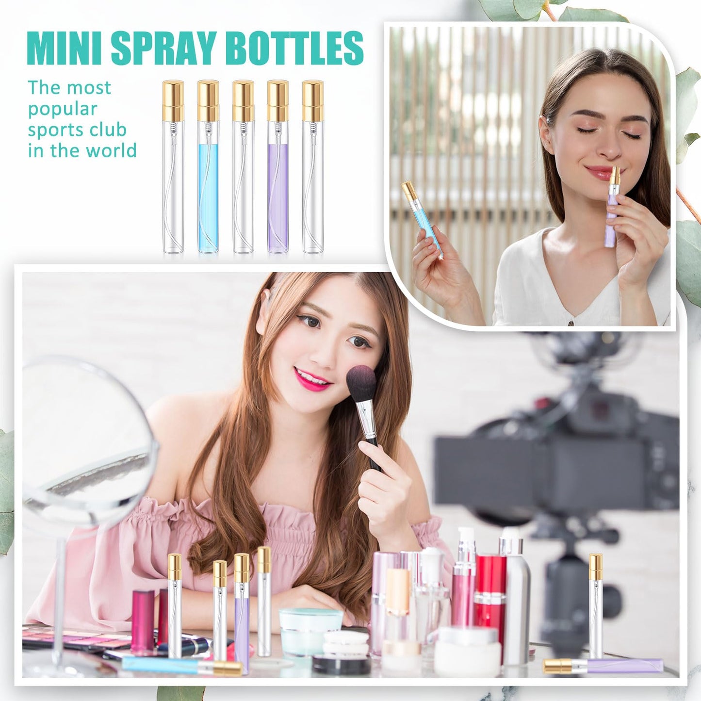 Zhehao 200 Pcs Mini Spray Bottles 10 ml Clear Glass Perfume Bottles Refillable Fine Mist Perfume Atomizer Portable Empty Sample Containers for Cleaning, Essential Oils, Travel (Gold Cap)