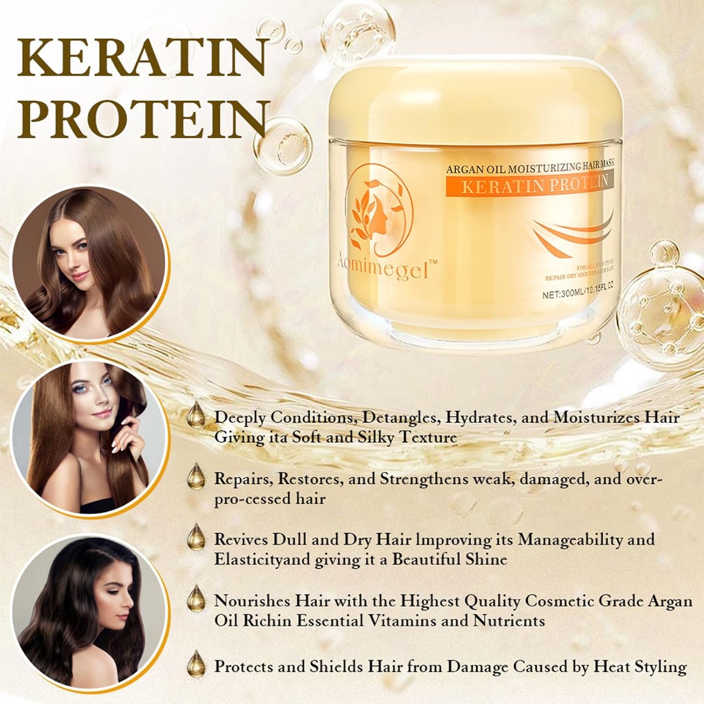 Collagen Hair Mask - Deep Repair Argan Oil Treatment for Damaged Hair | Hydrating Conditioner 10.15 oz