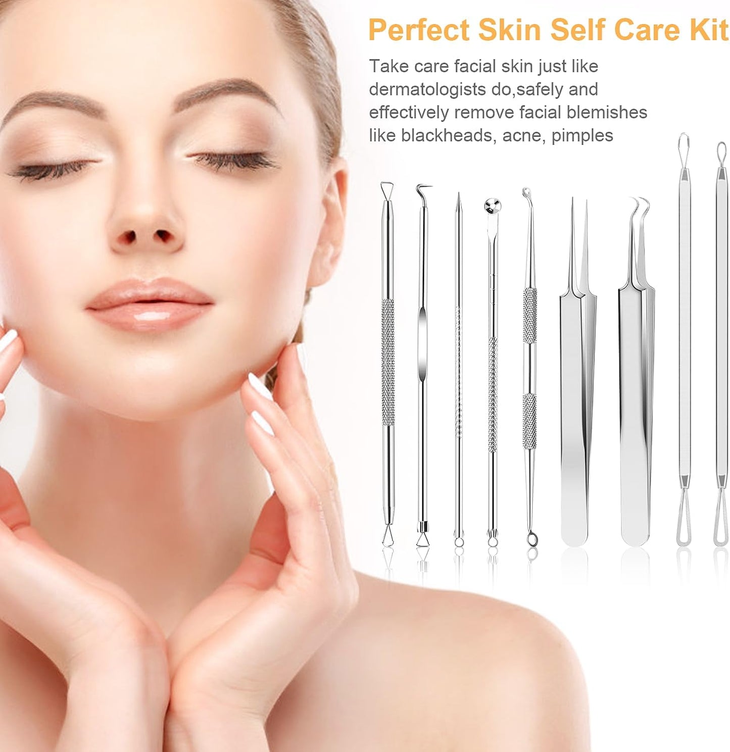 UUBAAR Blackhead Remover Tools Kit - 9PCS Stainless Steel Acne Extractors & Tweezers | Precision Face & Nose Care Set