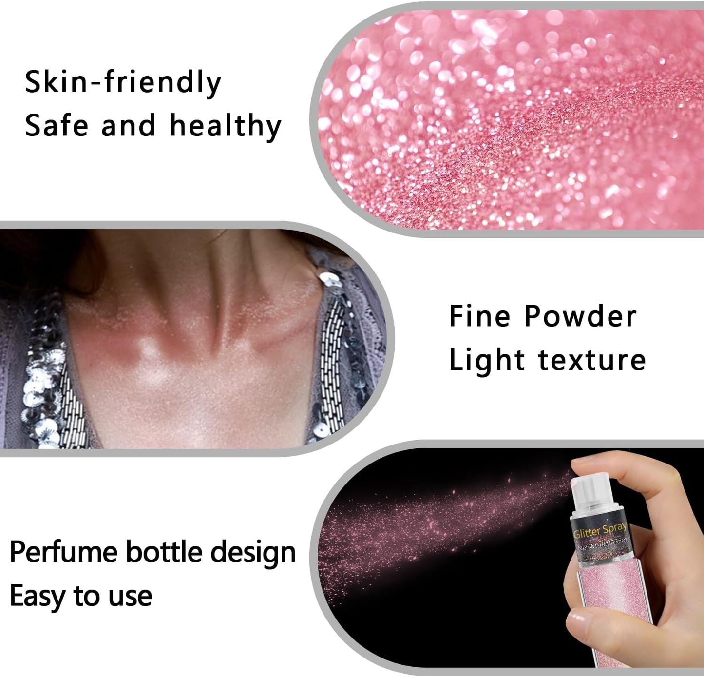 Holographic Glitter Spray for Hair & Body - Shiny Loose Highlighter Powder | 10g Pink
