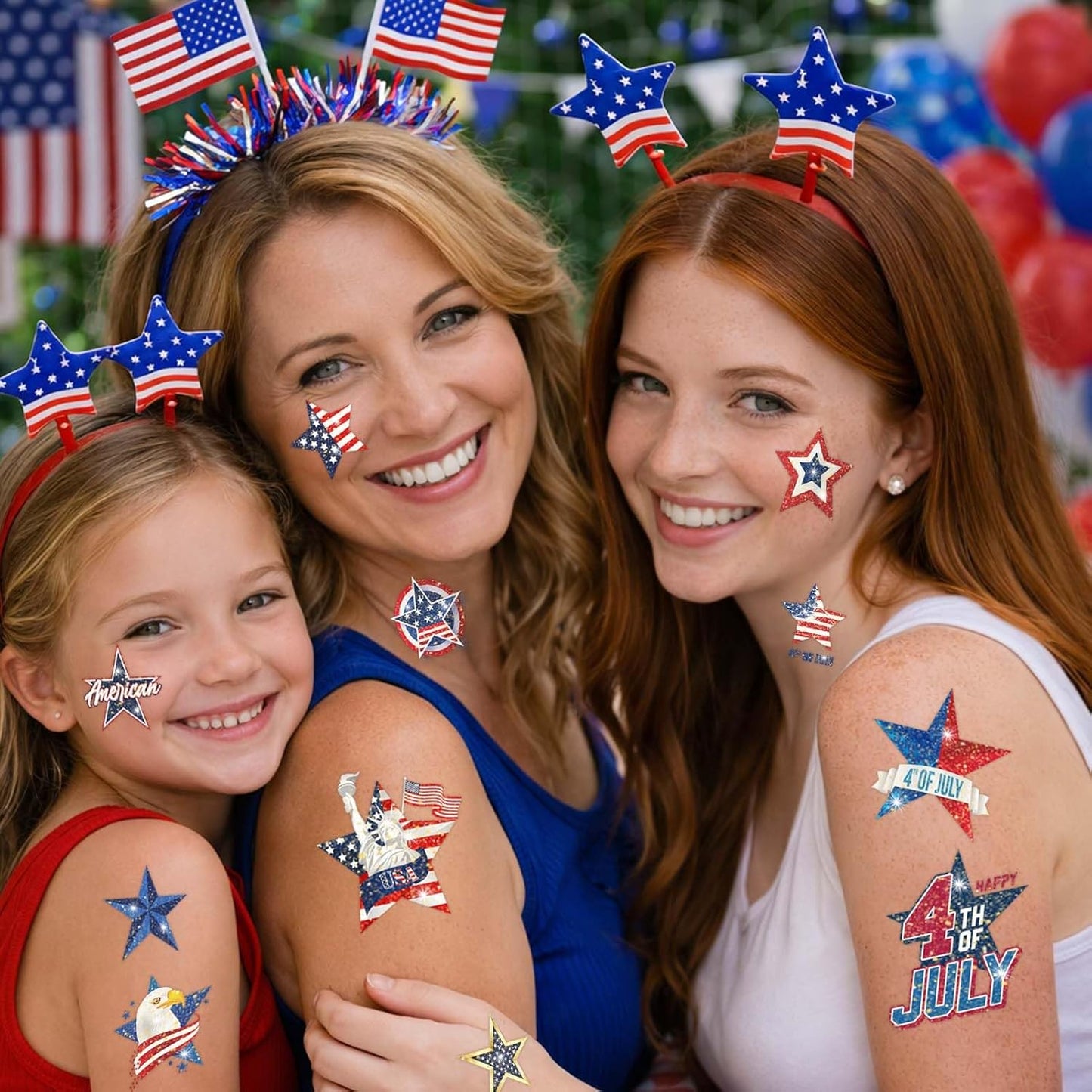 120 Pcs Glitter 4th of July Temporary Tattoos - Waterproof Star Designs for Independence Day Celebration