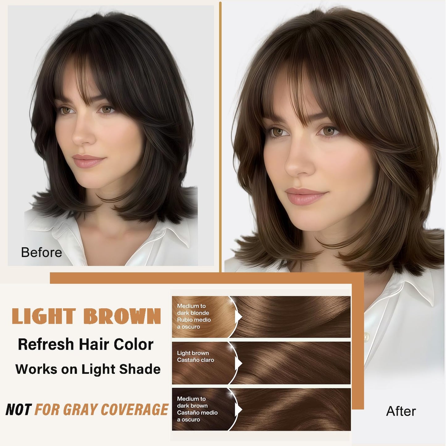 Light Brown Hair Dye Shampoo for Women Men, Herbal 3-in-1 Hair Color Shampoo, Semi-Permanent Brown Hair Dye, Shampoo Para Pintar El Cabello, Colors Hair in Minutes, Easy to Use at Home -16.90 Fl Oz
