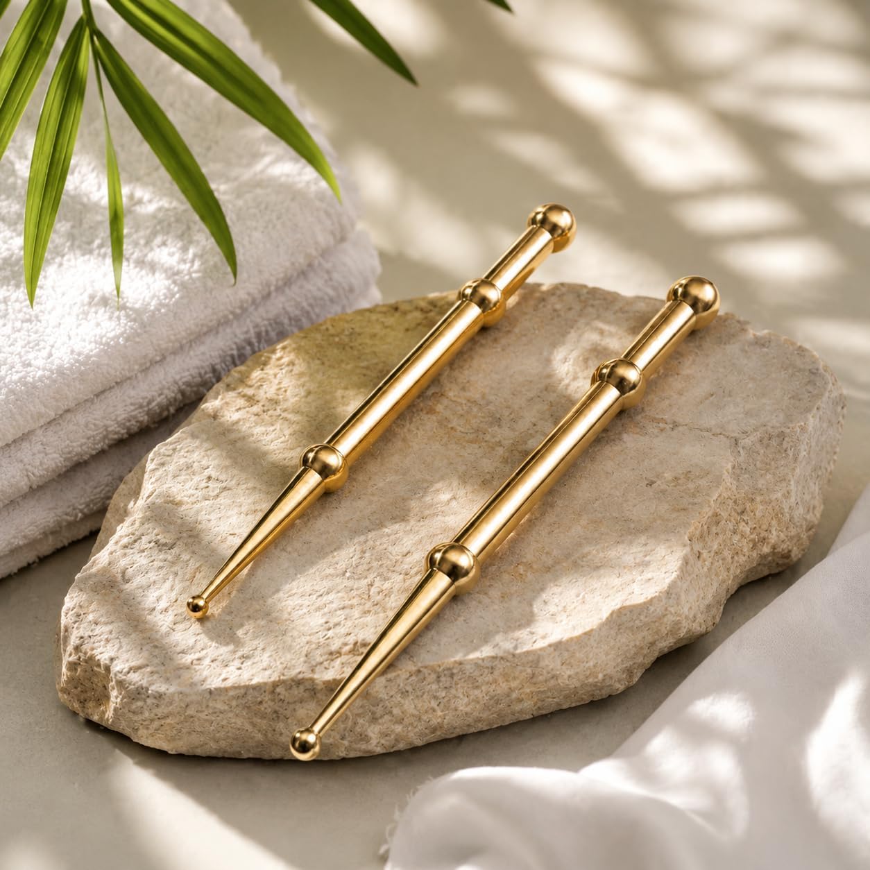 Double Headed Copper Massage Pen - Facial Acupressure Tool Set | 2-Piece Manual Therapy