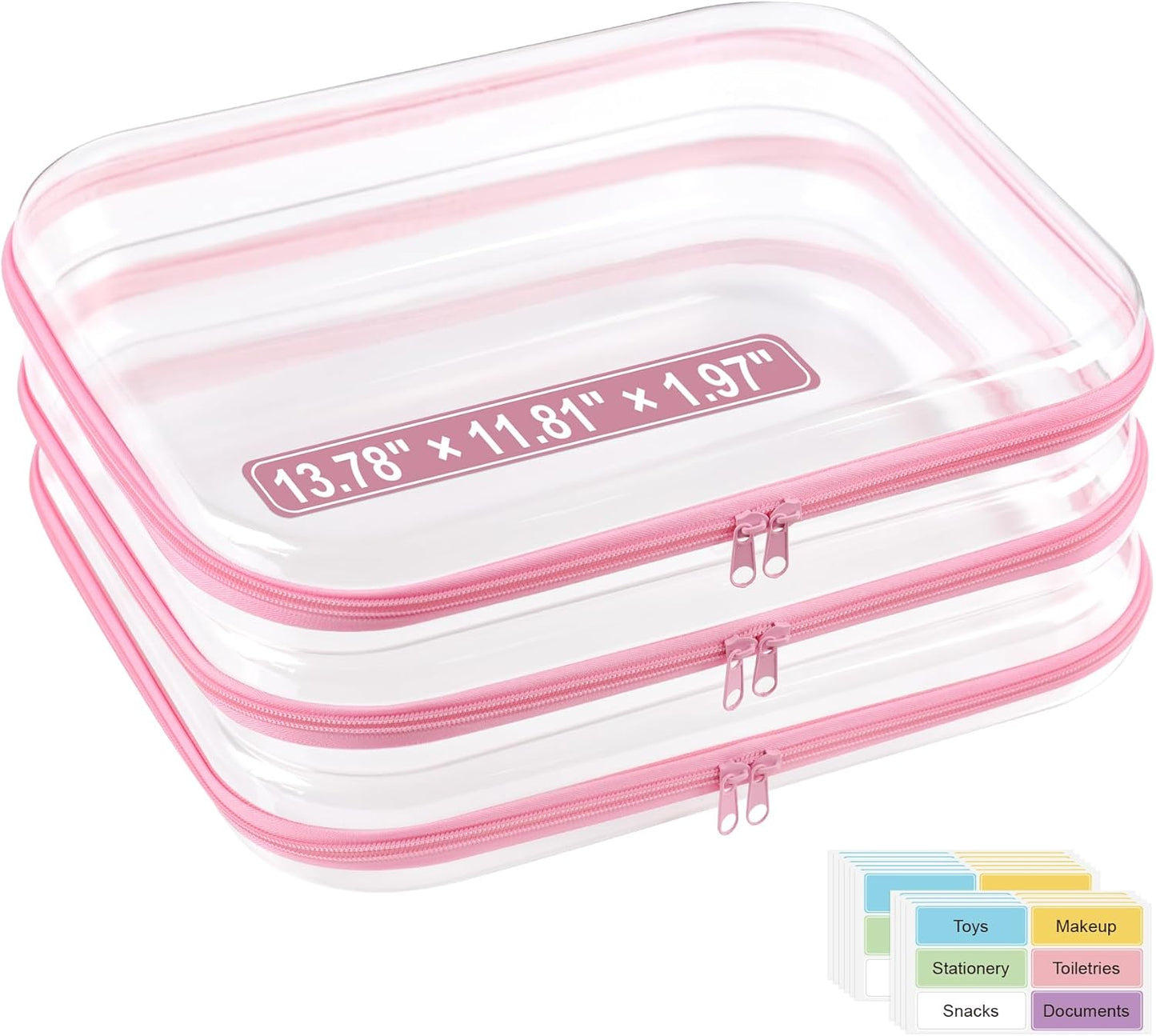Extra Large Clear Hard Shell Zipper Case - Travel Toiletry Pouch & Makeup Organizer | 3 Pack, White