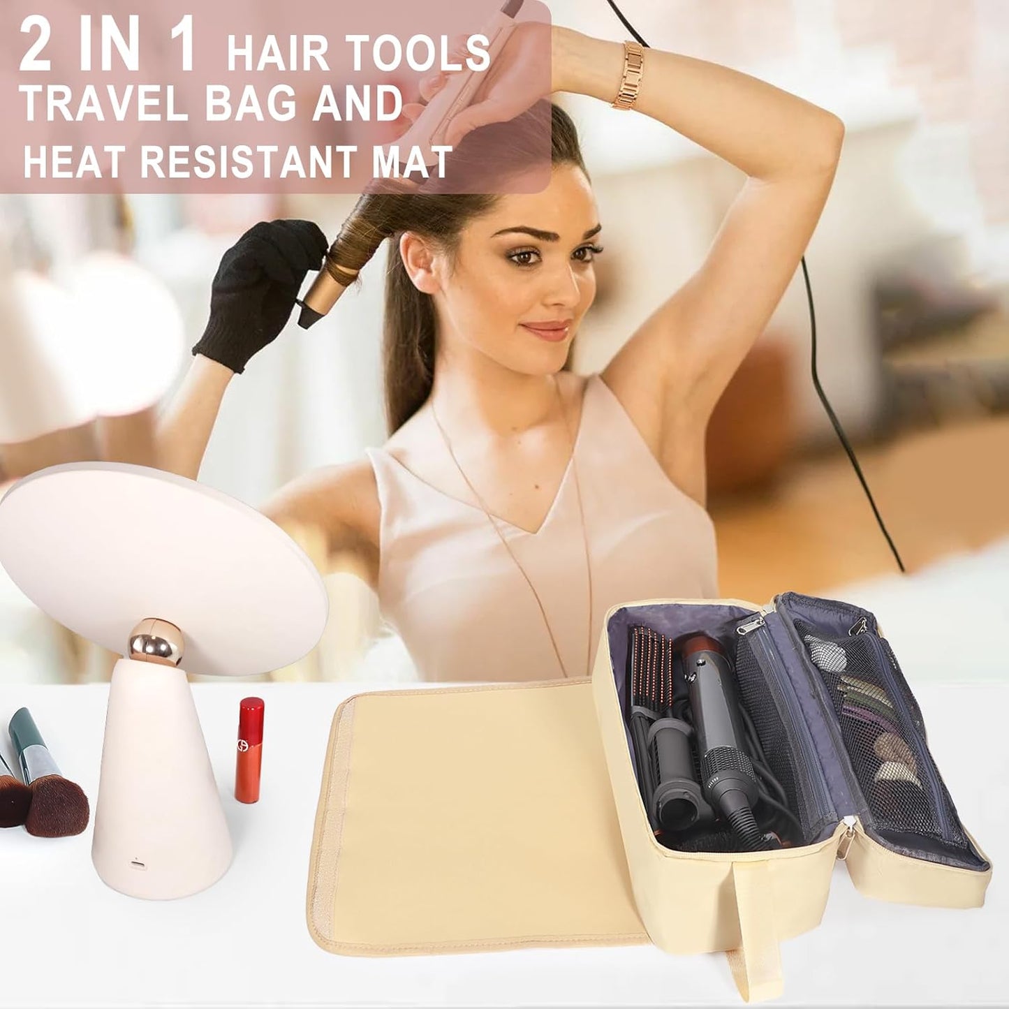 Portable Hair Tools Travel Bag - Heat Resistant Pad for Straighteners & Curling Irons | Essential Storage for Women