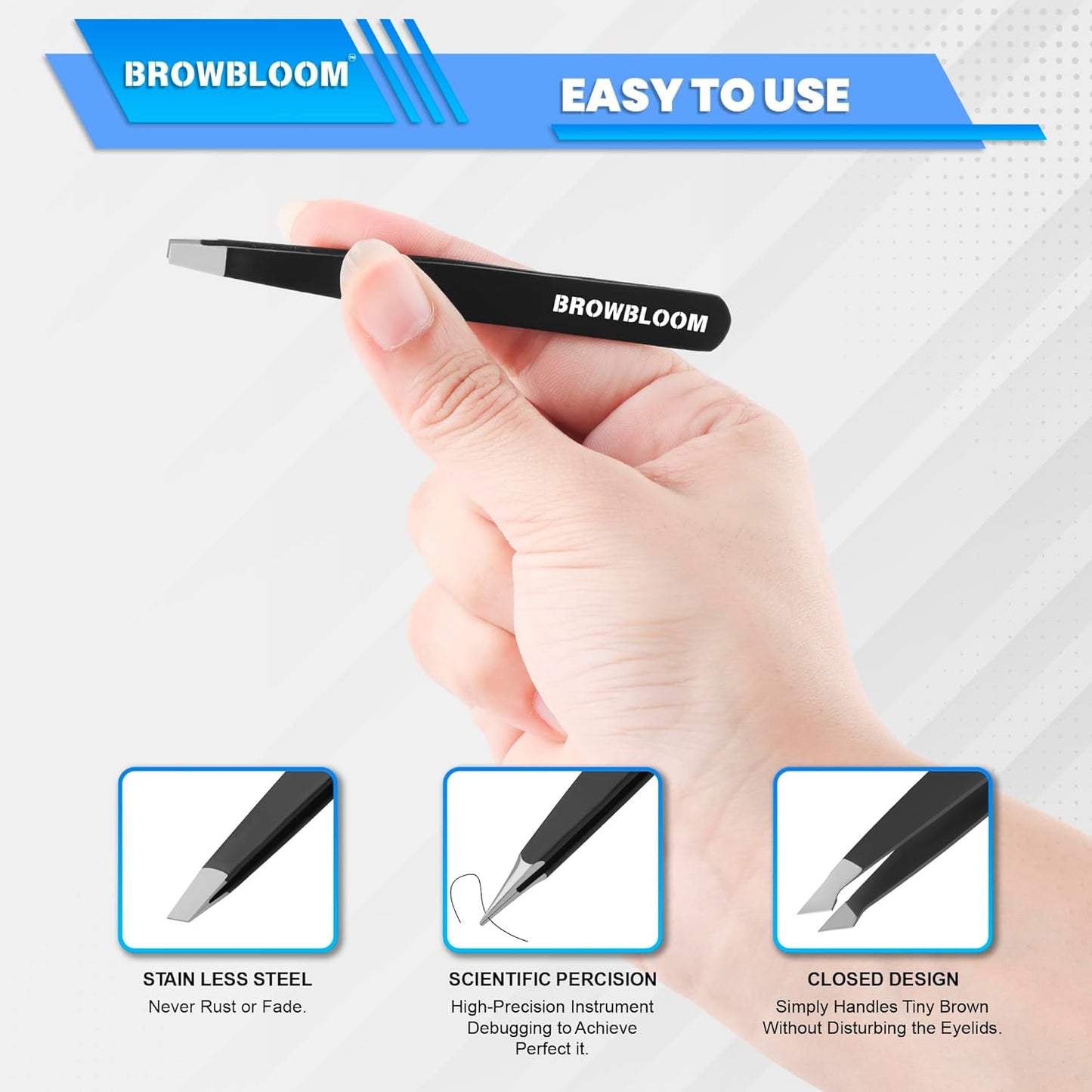 Professional Tweezers Set - 4-Piece Black Stainless Steel Precision Tweezers for Facial Hair & Eyebrows | Includes Carrying Pouch