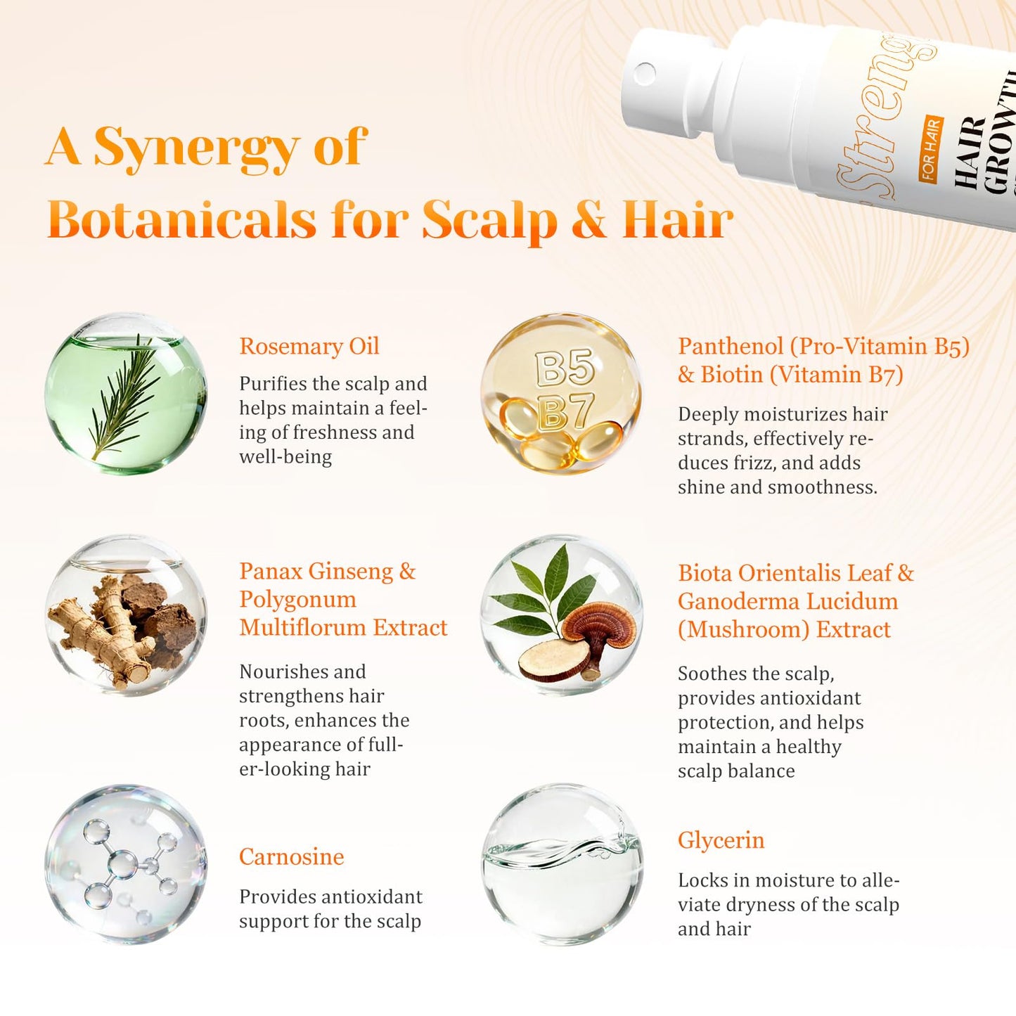 Hair Growth Spray for Women & Men, Hair Growth Serum with Rosemary Oil and Biotin, Helps Prevent Hairs Thinning & Strengthen Strands, Hairs Helper Spray for Healthier Scalp, 2.03 Fl Oz