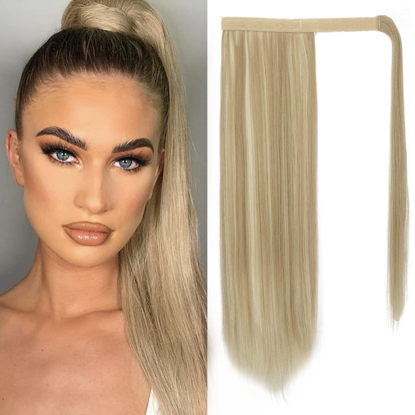 Dark Brown Straight Ponytail Extension - 28 Inch Clip-In Hairpiece for Women | Synthetic Wrap Around Style