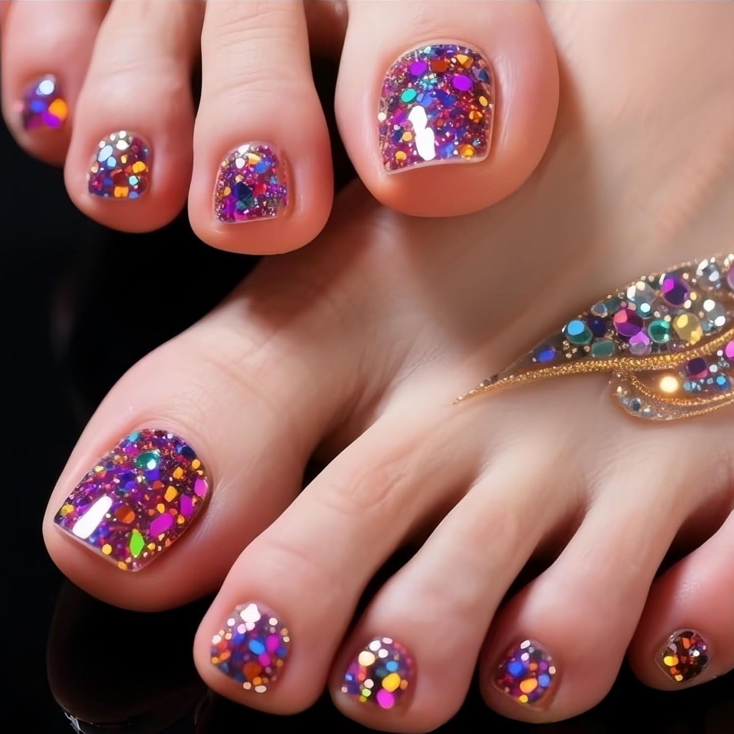Press-On Toenails - Short Square Fake Toe Nails with Flower Designs | 24 Pcs Blue Acrylic Summer Beach Set
