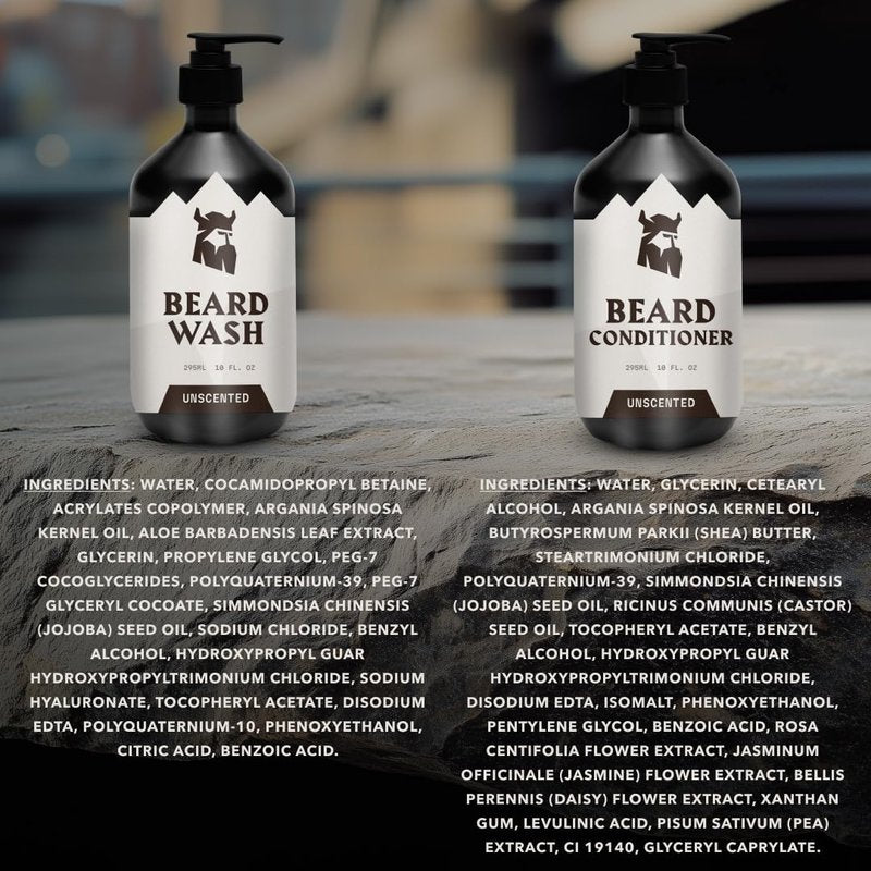 Striking Viking Unscented Beard Wash & Conditioner - 10 Fl Oz, Pack of 2 - Deep Cleansing Oil Formula - Soothing Softener with Jojoba Oil - Itch-Free Gentle Hydration for Beard Care
