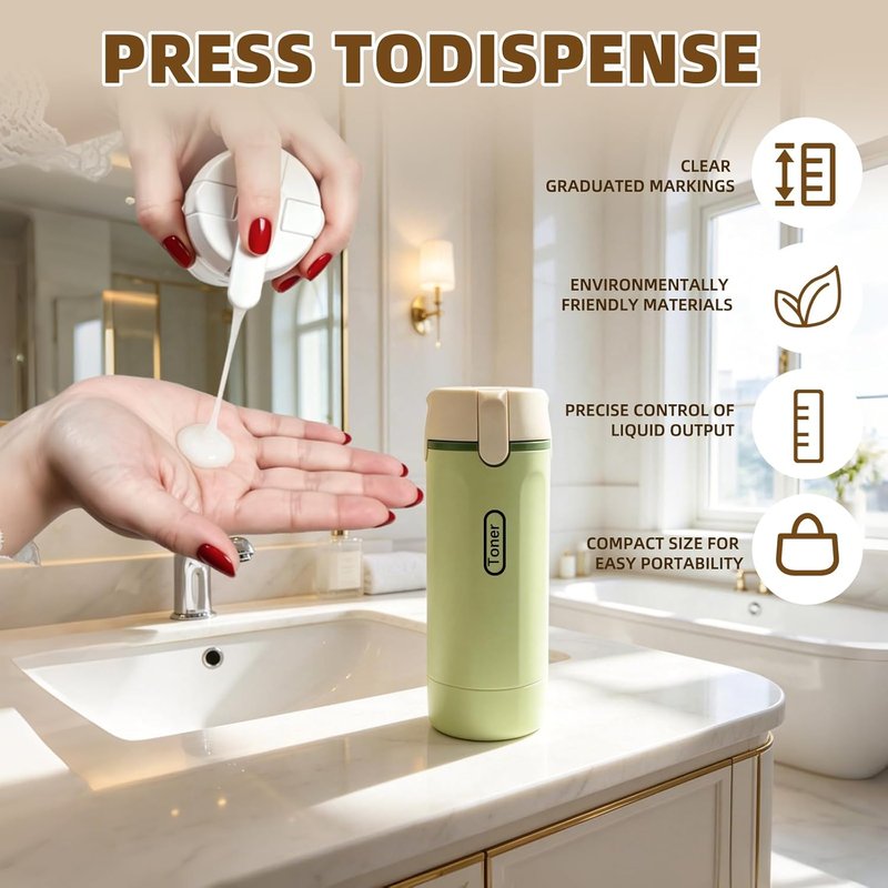 Travel Dispenser Bottle Set - 4 Pack 30ML Leak Proof Toiletry Containers | Green Travel Size Bottles
