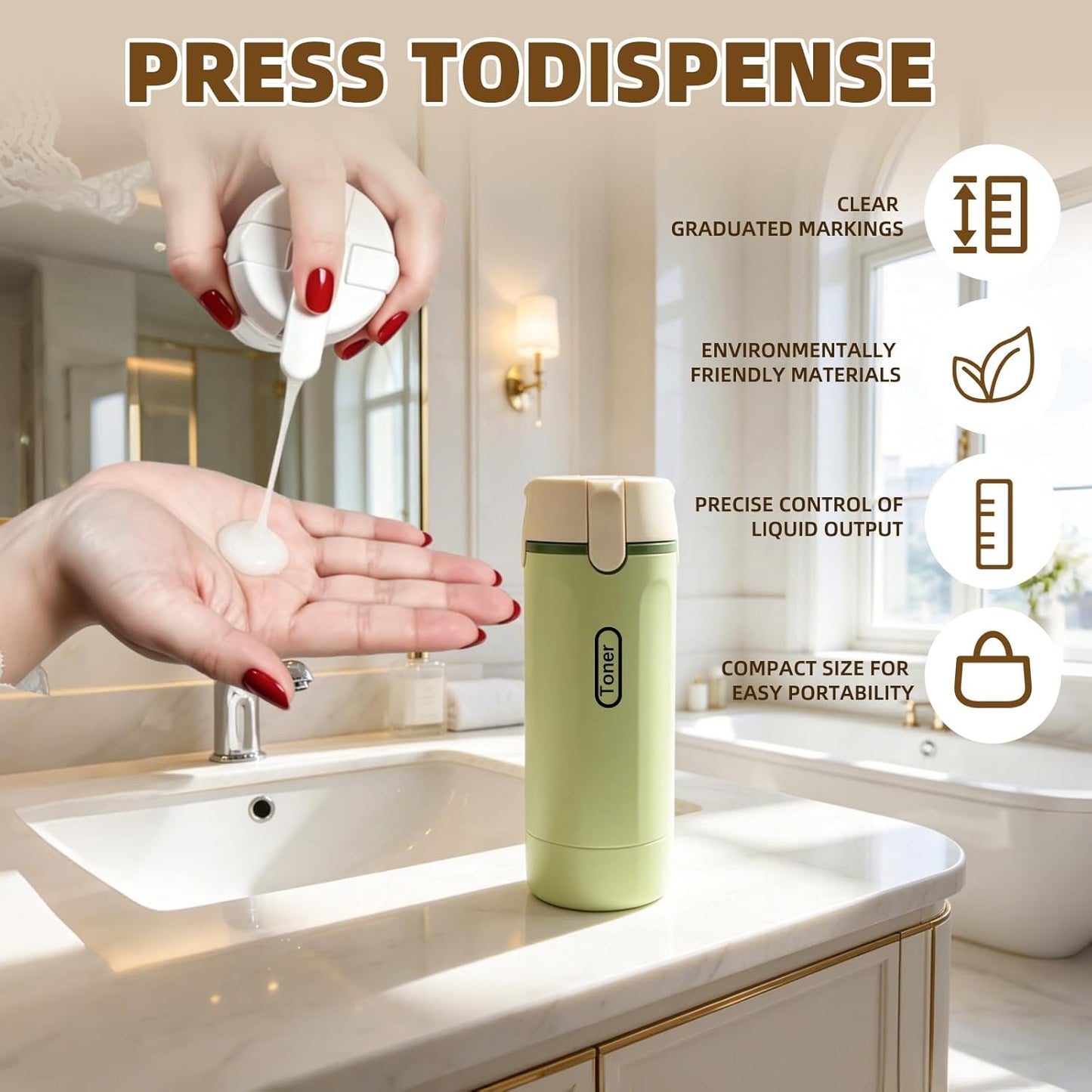 Travel Dispenser Bottle Set - 4 Pack 30ML Leak-Proof Toiletry Containers | White