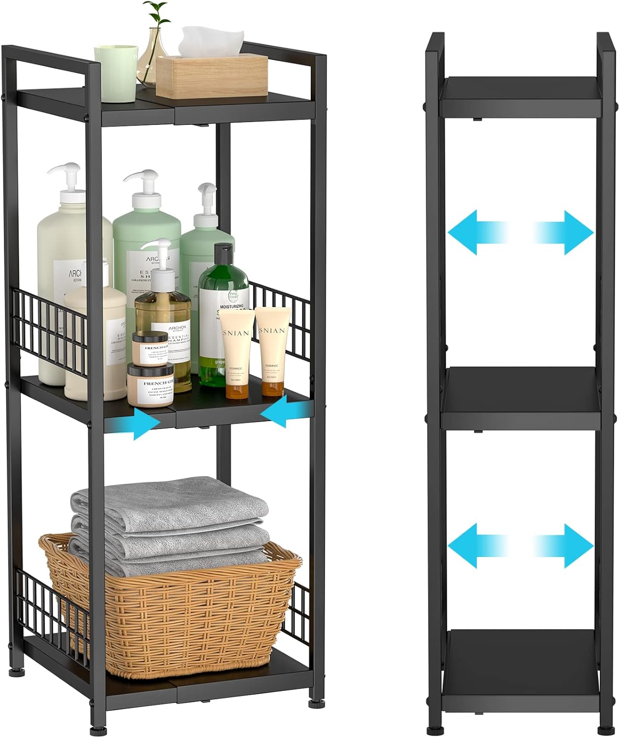 Expandable Slim Storage Shelf - 3 Tier Metal Shelving Unit for Bathroom, Kitchen & Laundry | White