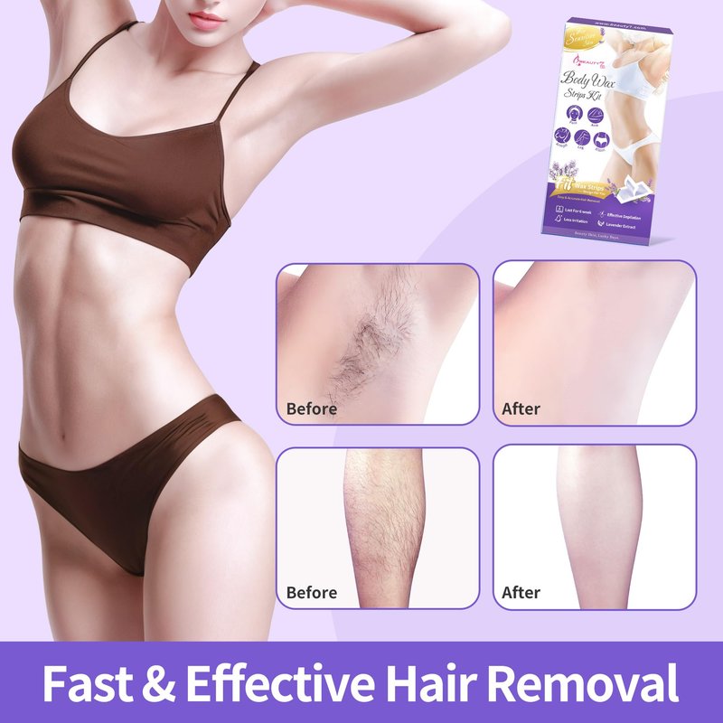 Beauty7 Women Wax Strips for Body, Ready to Use Waxing Strips, Legs Arms Chest Bikini Waxing, At Home Waxing, 20 Strip 6 Calming Oil Wipes for Sensitive Skin