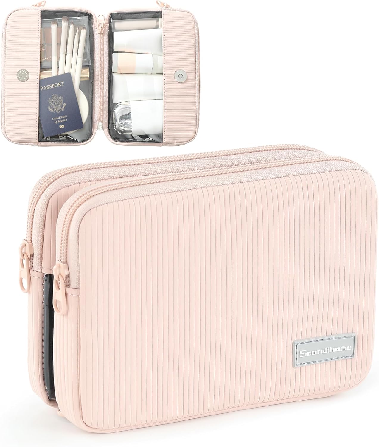 Preppy Makeup Bag - Double Detachable Cosmetic Organizer | Clear Portable Travel Pouch for Beauty & Tech Essentials