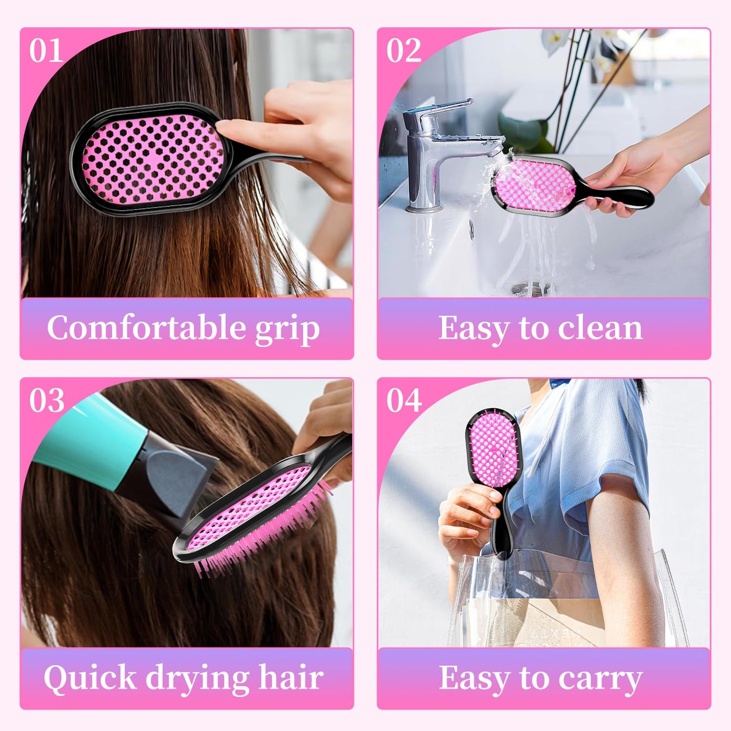Detangling Brush,4 Pack Detangler Brush, Gentle & Effective Detangling on Wet or Dry Fragile Hair Types,Ultra-light, Detangling Brsuh ventilated and antistatic hairbrush (Pink+Purple+Green+Black)