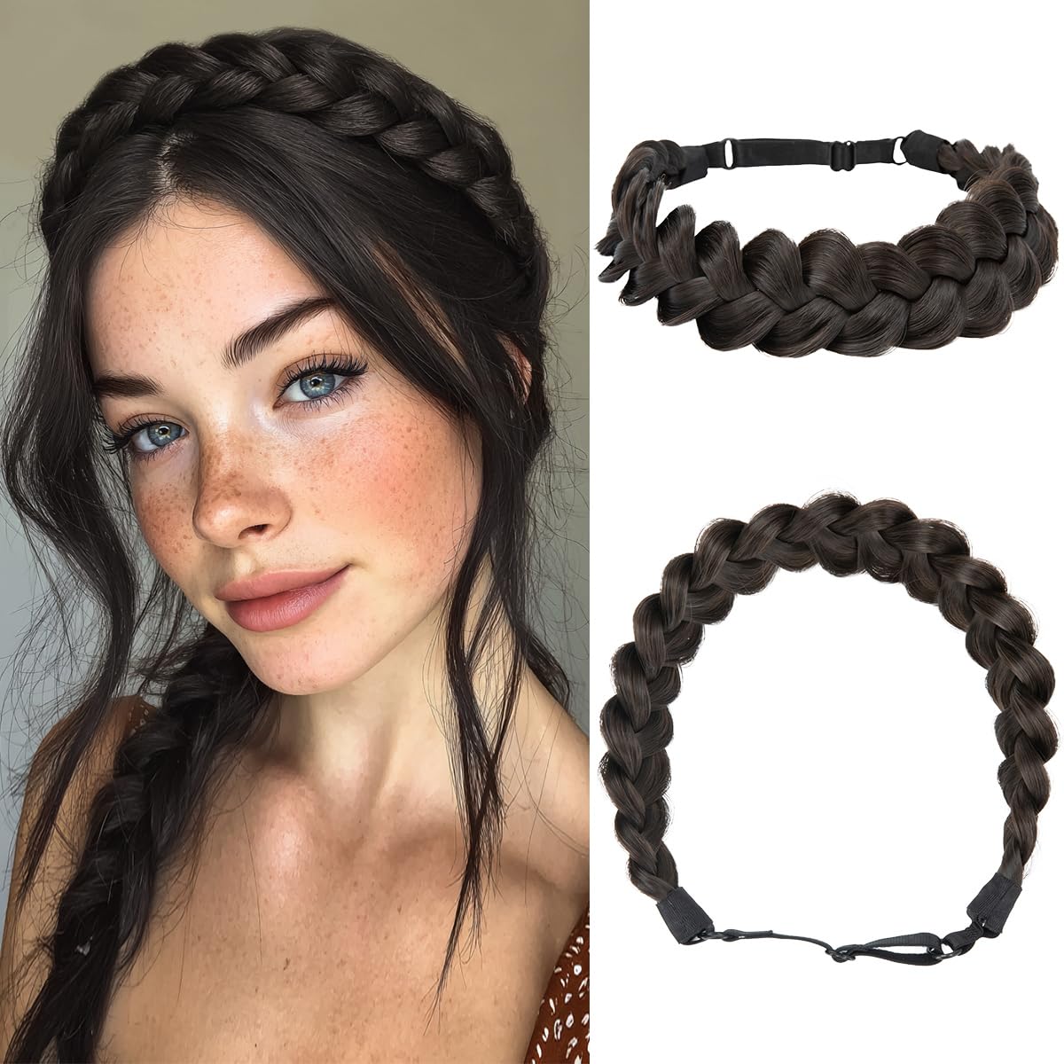 Wide Elastic Braided Headbands for Women - Adjustable Synthetic Hair Hairpiece | Red Vino