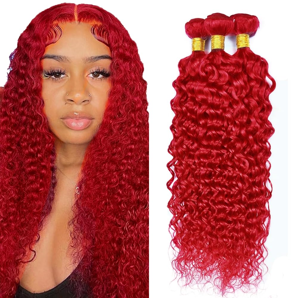 Red Human Hair Bundles GveoXvo Red Bundles 14 16 18 Inch Unprocessed Virgin Mixed Length Burgundy Bundle Hair Extensions 150g