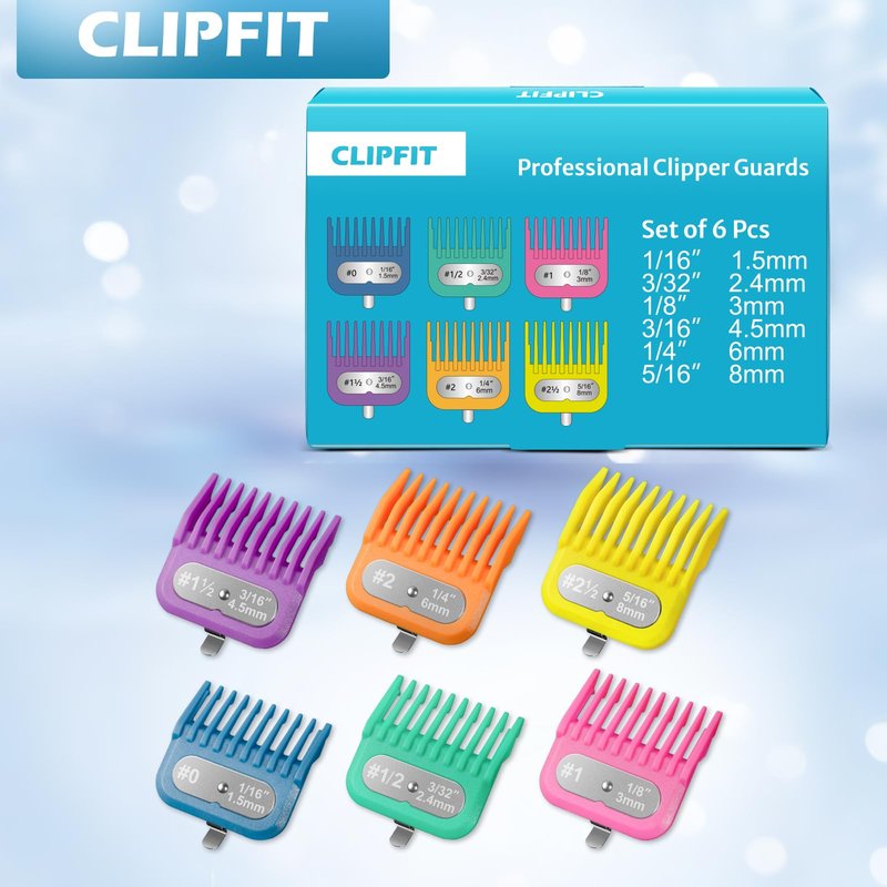 Clipper Guards Set Compatible with Andis Master, Oster Fast Feed, Andis AAC-1, GC, LCL, ML, PM-1, PM-2, PM-4, RCAC, RS-1, US-1, Size: #0 to #2 1/2(Length: 1/16" to 5/16"")