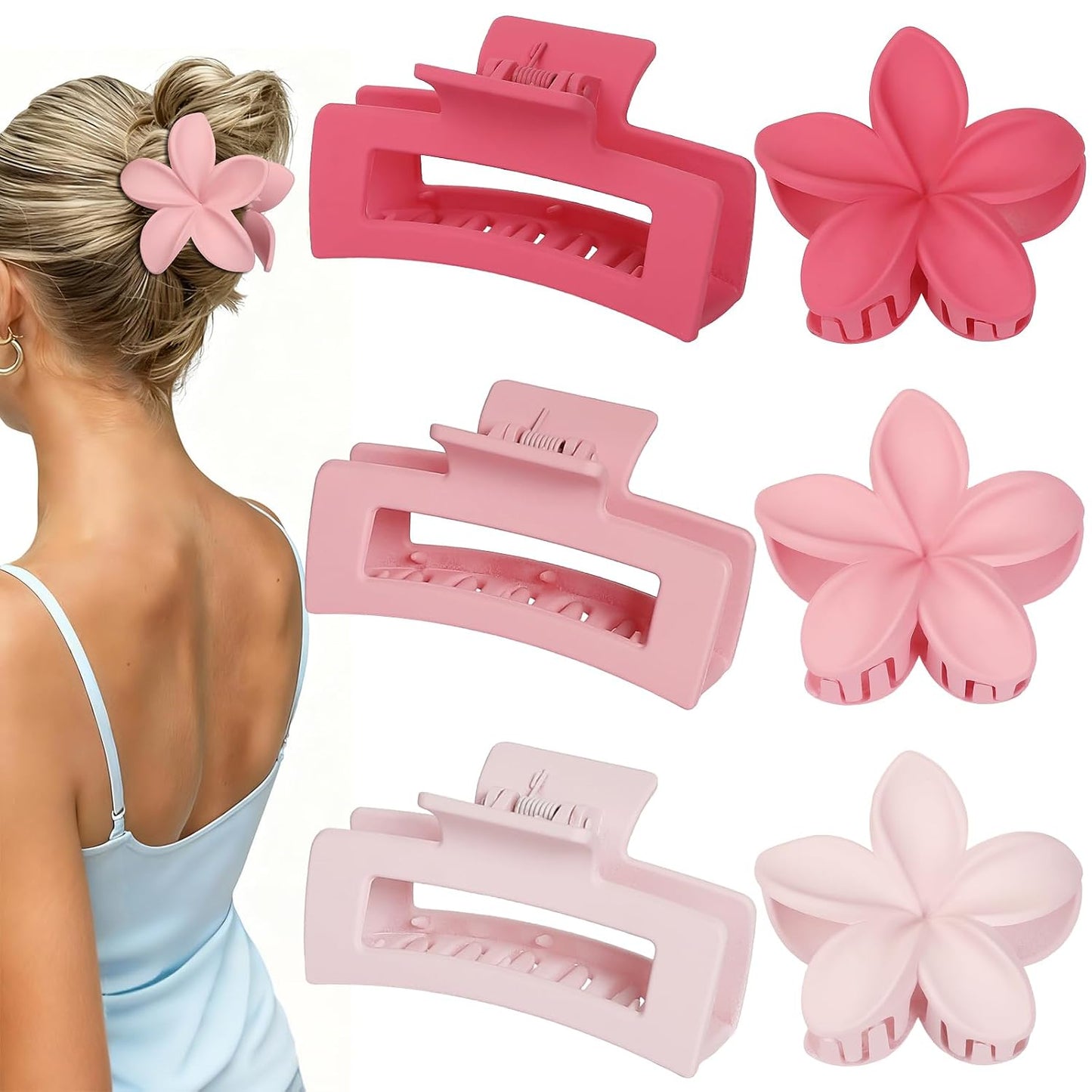 Flower Hair Clips - 6 PCS Hawaiian Hibiscus & Plumeria Claw Clips for Thick or Thin Hair | Stylish Accessories for Women