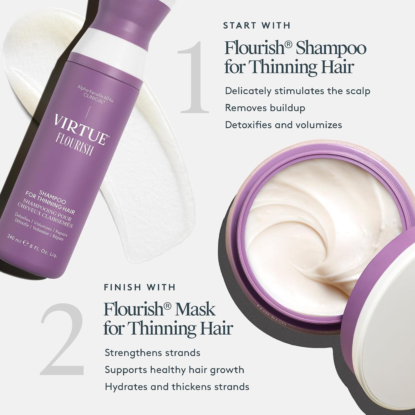 Virtue Flourish Hair Mask for Thinning Hair - 5 oz Nourishing Treatment