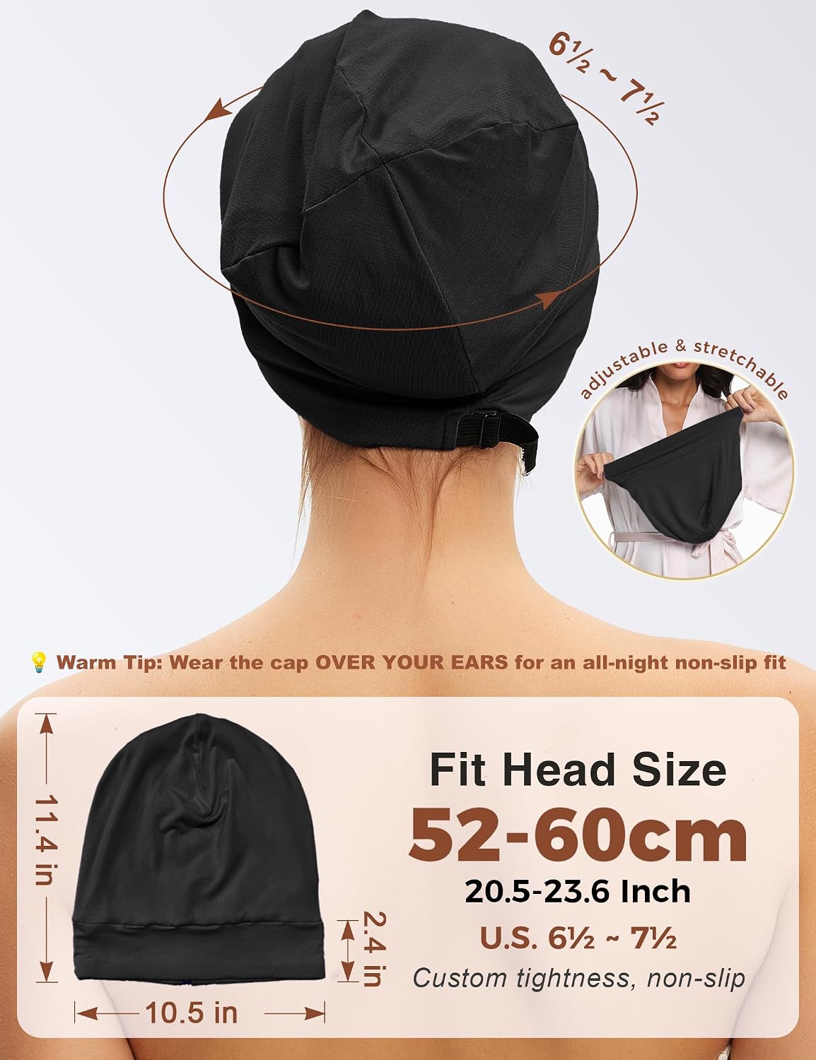 Mulberry Silk Lined Bonnet for Women - Adjustable Anti-Frizz Hair Wrap | Perfect for Braids & Natural Hair