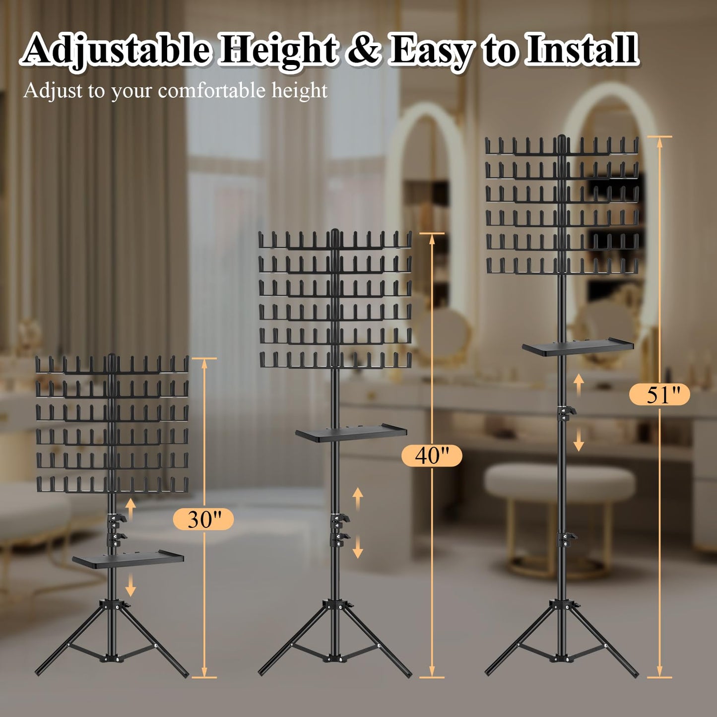 OLMRJKD Braiding Rack with Tray, 144 Pegs Height Adjustable, 2-side Hair Extension Holder, Hair Stand with Stylist Tools for Salon/Home/Travel (Black)