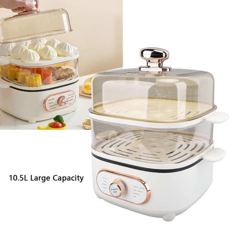 2 Tier Electric Steam Pot, 1200W 10.5L Stackable Multipurpose Cooker Electric Hot Pot 2.5L cooking pot with Steaming Plate for Soup Noodles Oatmeal (US Plug 110V)