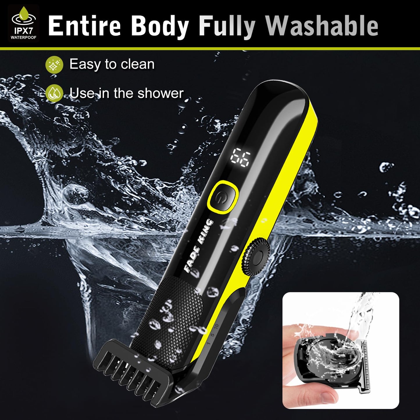 FADEKING Beard Trimmer for Men, Professional Hair Trimmer, Waterproof Electric Beard Trimmer Razor for Nose, Body, Face & Mustache, Cordless Hair Clippers, Grooming Gifts for Men (Yellow)