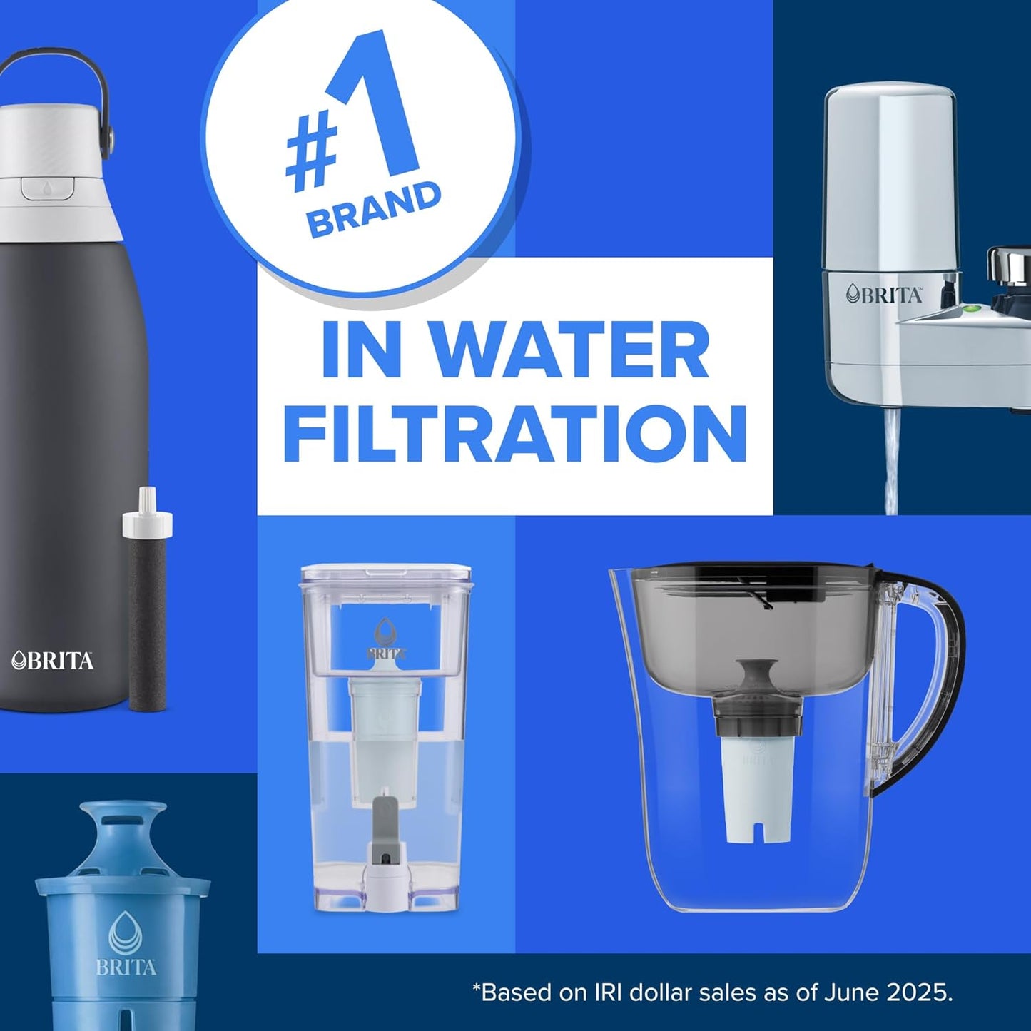 Brita Large 10-Cup Water Filter Pitcher - Reduces Chlorine Taste & Odor | Black