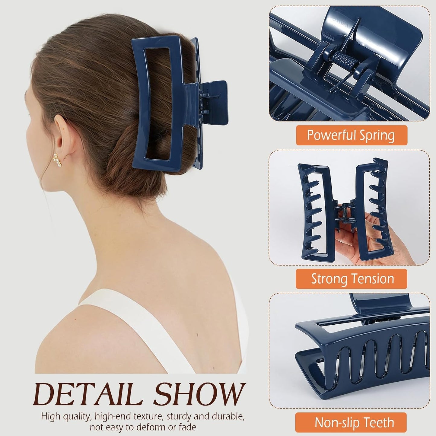 Extra Large Claw Clips for Women - 4 PCS Jumbo Matte Hair Claws for Thick Long Curly Hair | Non-Slip Rectangle Design