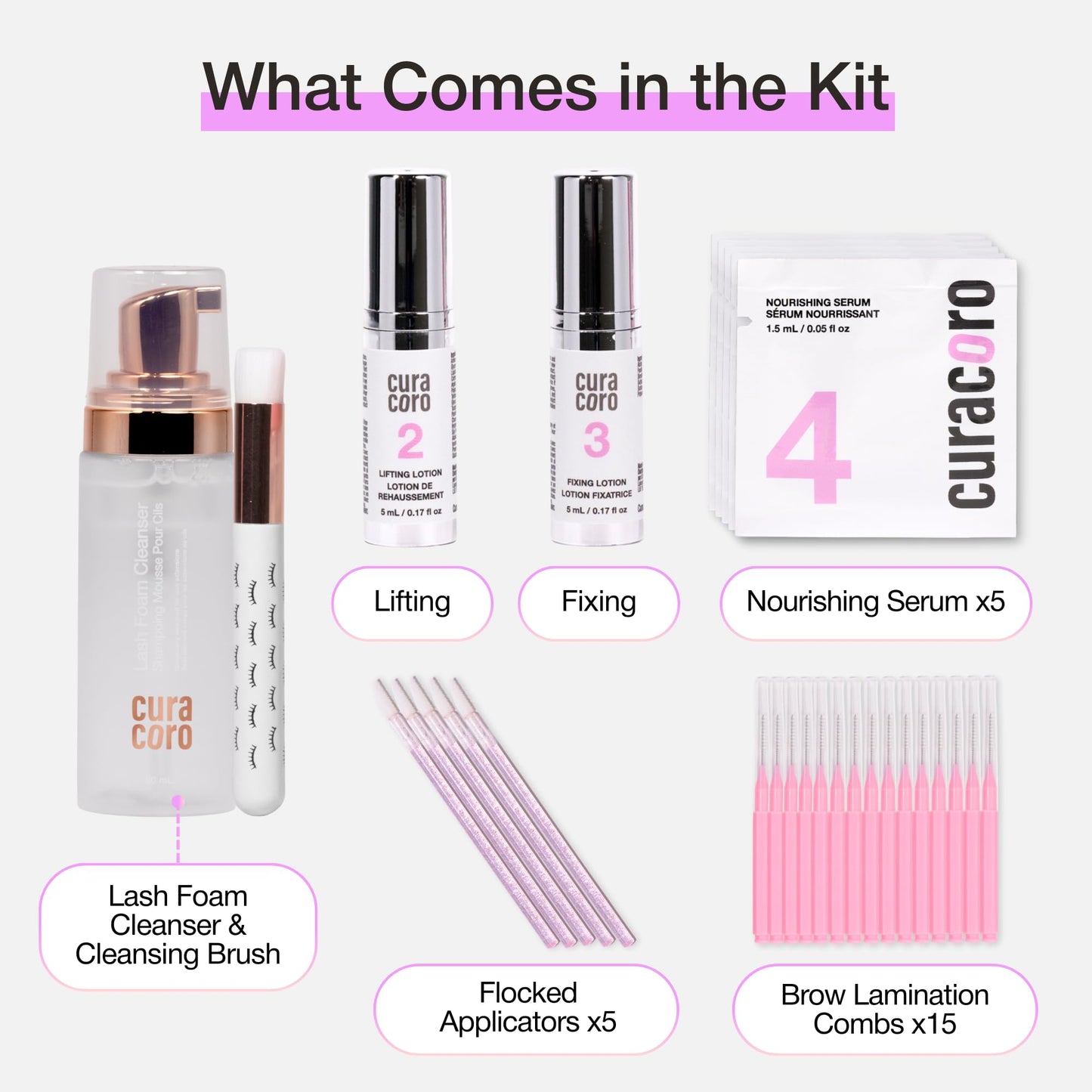 Curacoro Brow Lamination Kit, Professional Eyebrow Lamination & Brow Lift Kit with Keratin, 4-Step DIY for Fuller Brows, Long-Lasting Up to 8 Weeks