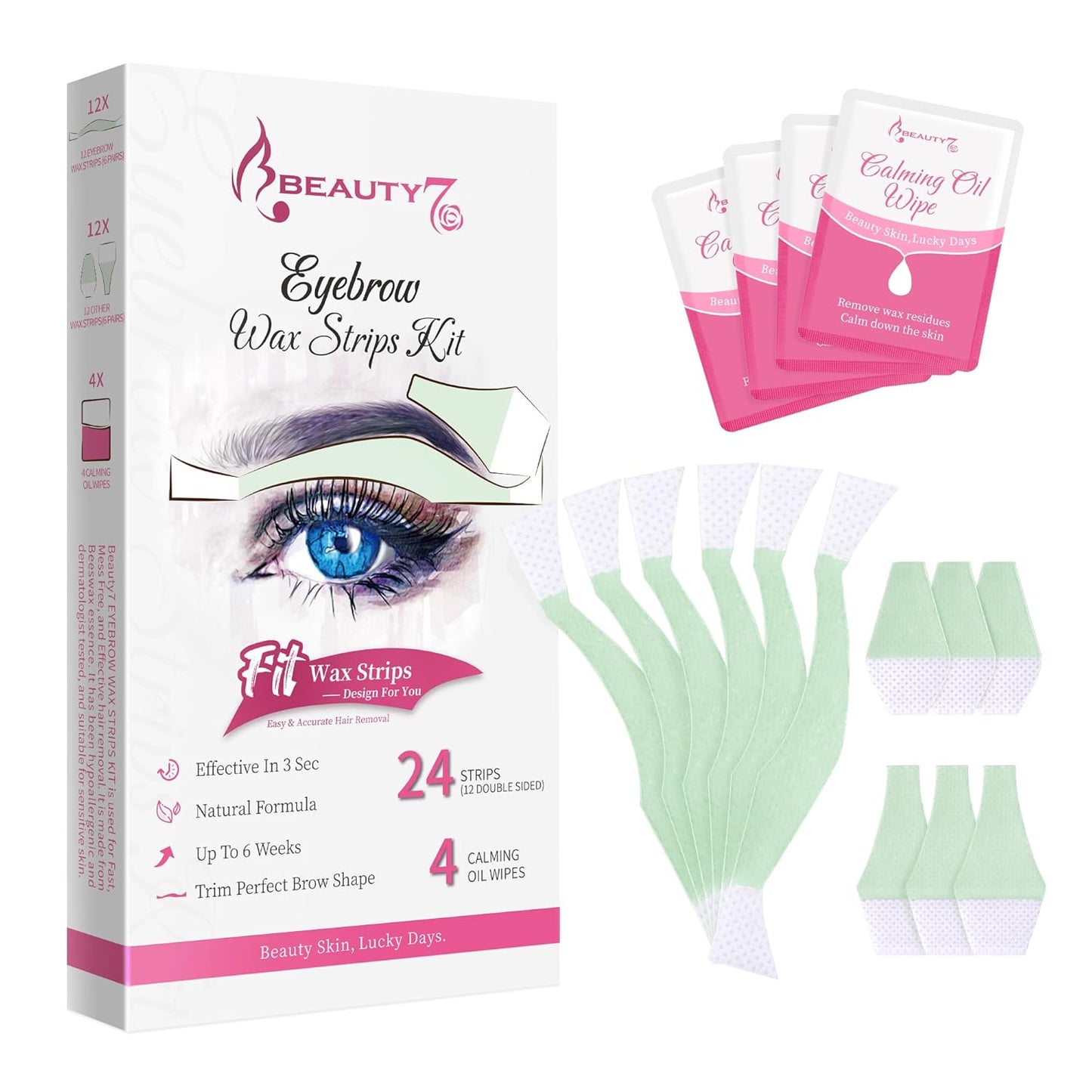 Facial Wax Strips for Hair Removal - Eyebrow Wax Strips | 24 Count with 4 Calming Oil Wipes for All Skin Types