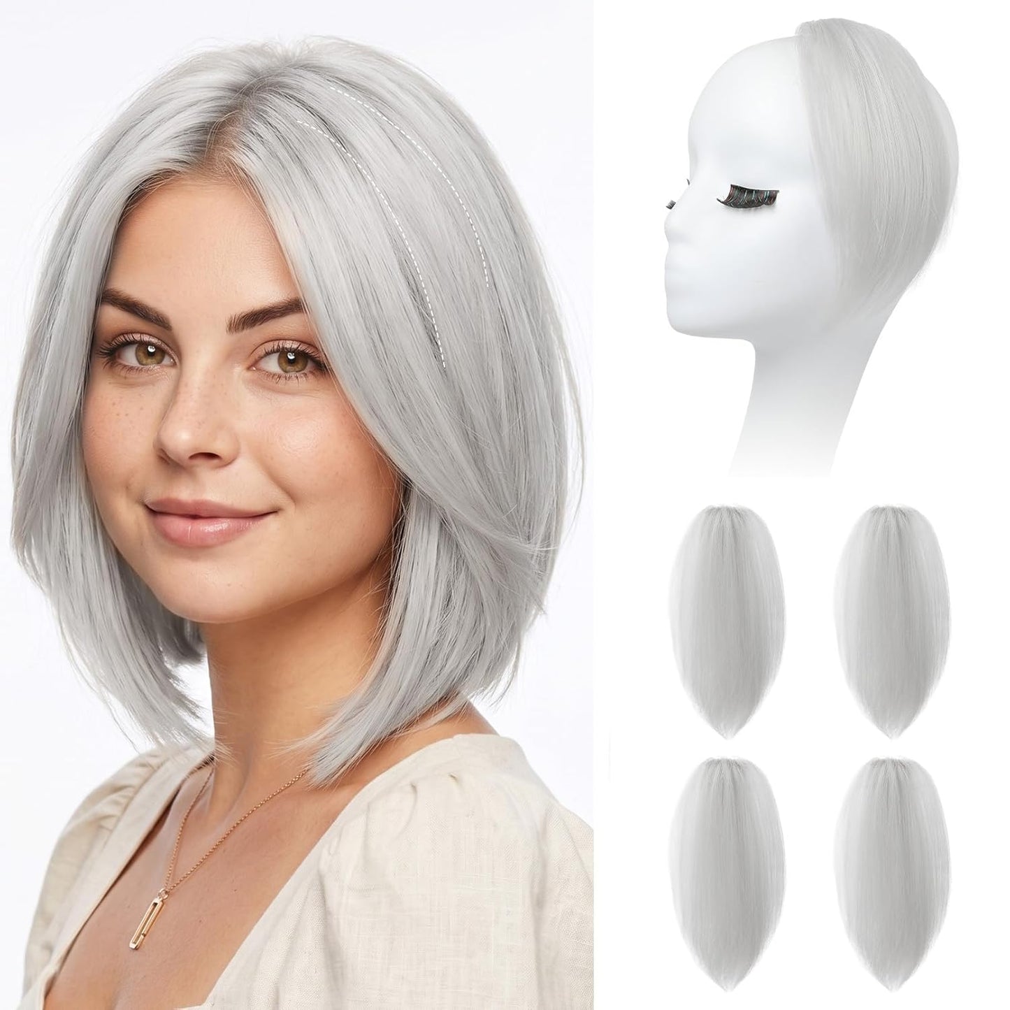 REECHO Clip In Hair Volumizer - Short Thick Hairpieces for Extra Volume | Light Brown with Blonde Highlights, 8 Inch (Pack of 2)