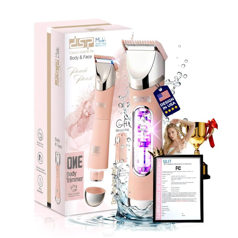 BTYJLEBE 5-in-1 Bikini Trimmer for Women Dual Head【German-TXO-Technology】-Painless-Blade Electric Razors 【IPX7 Waterproof】 Body Shaver for Underarm Leg Arm Body Face Pubic Hair with Storage Bag