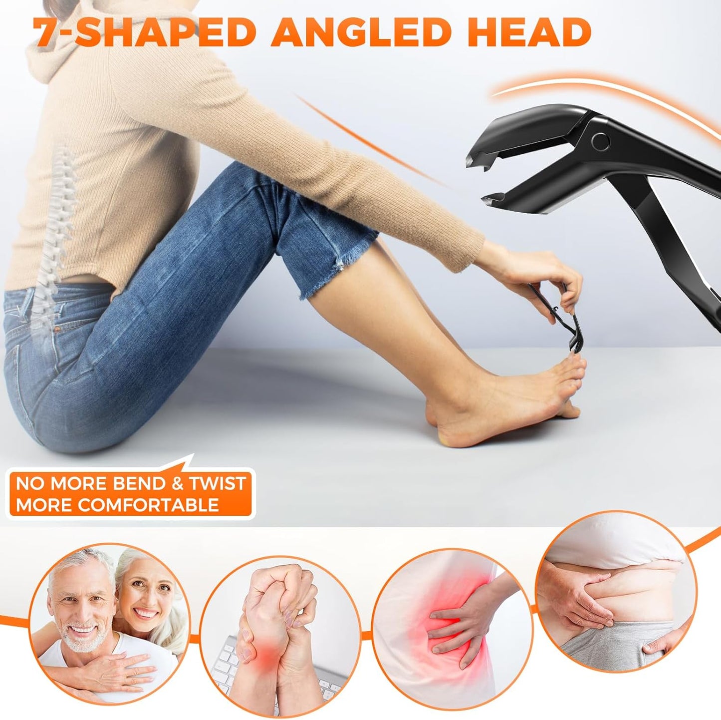 Toenail Clippers for Seniors - Heavy Duty Angled Head Large Nail Cutter with Wide Jaw Opening | Long Handle - Black